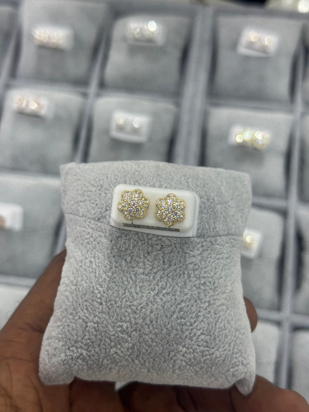 Gold Moissanite Earrings Floral Design