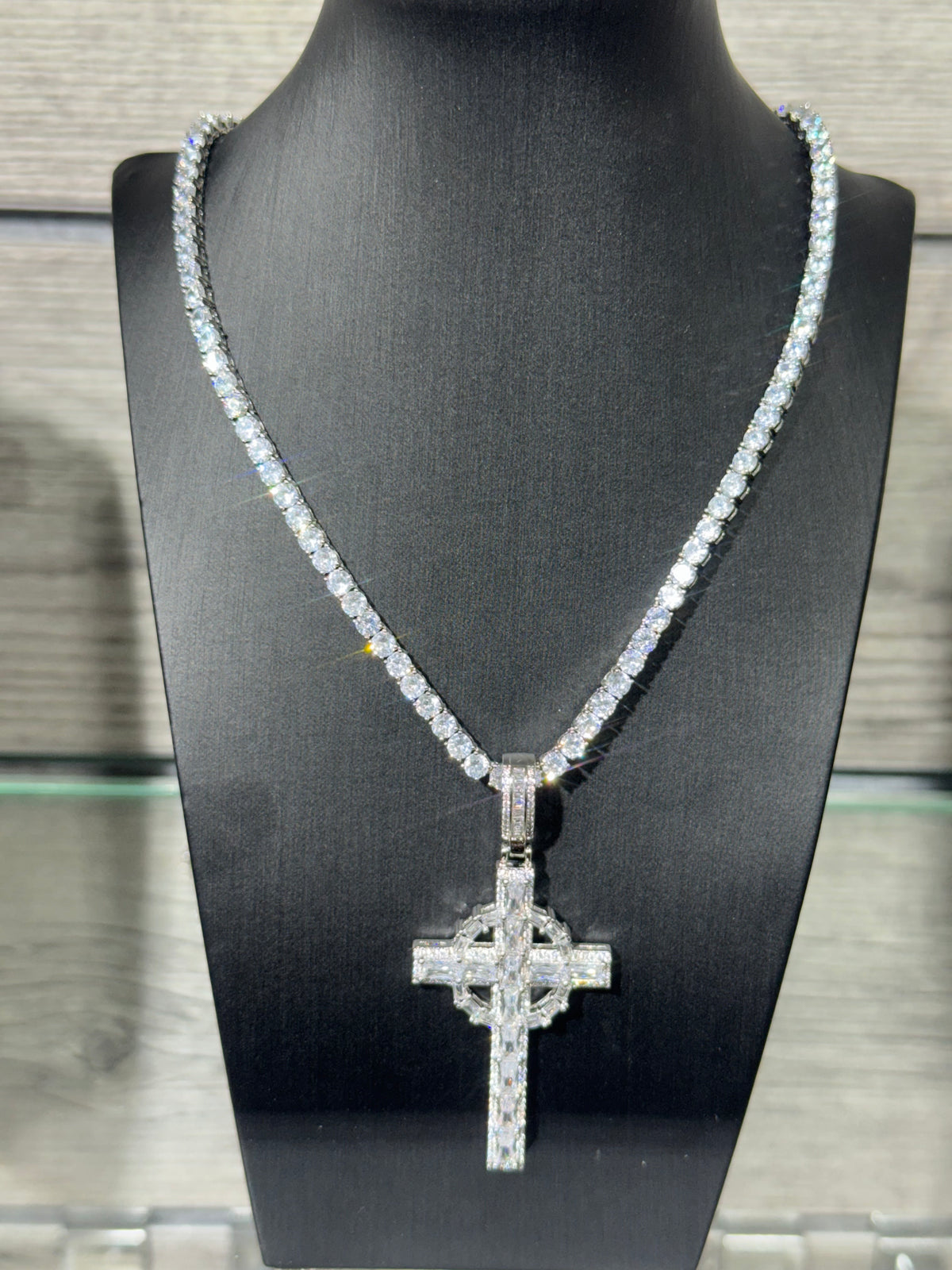 Baguette Cross Iced Out