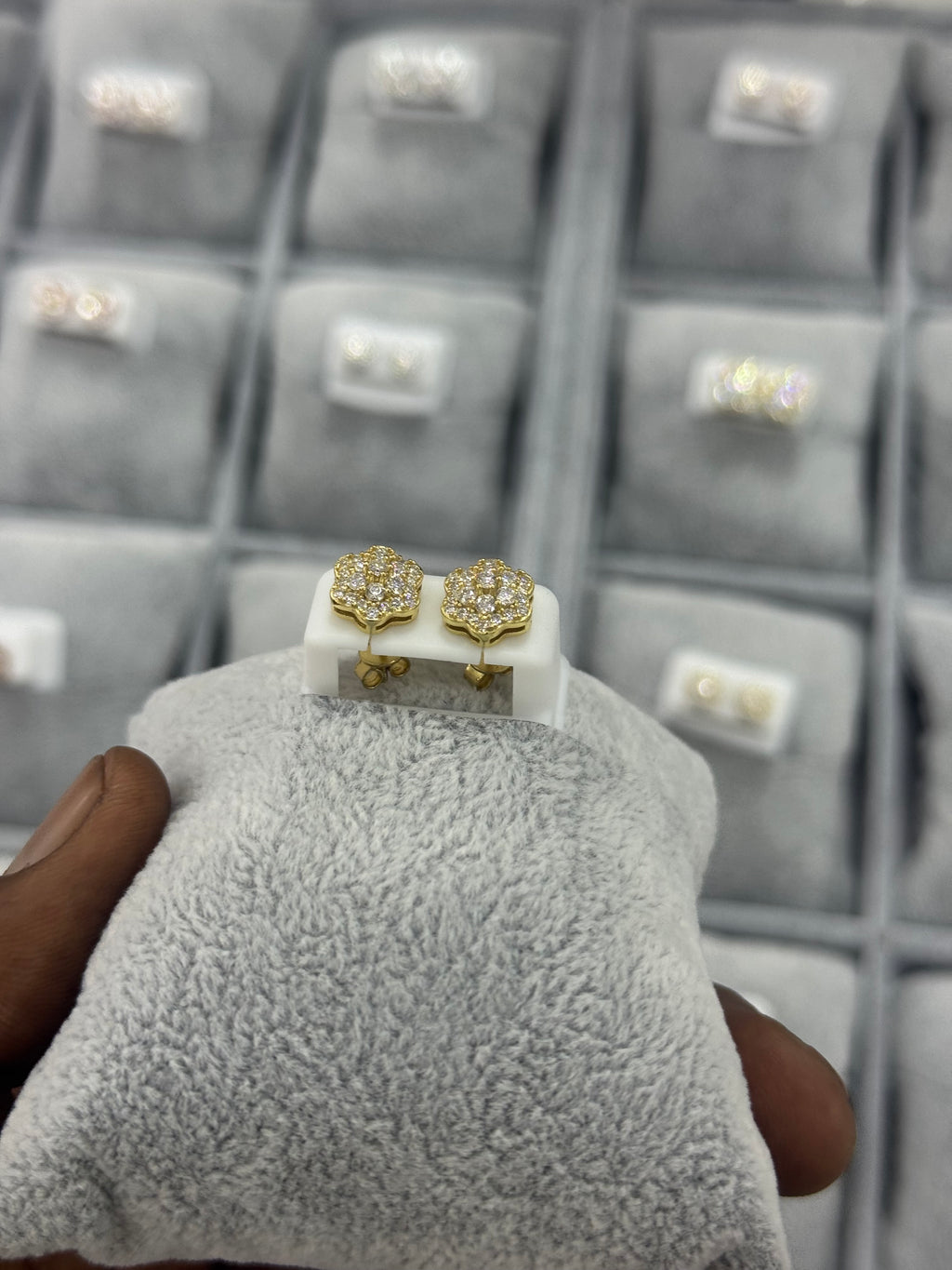 Gold Moissanite Earrings Floral Design