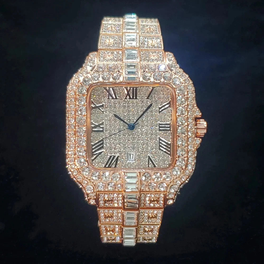 Mens Luxury Watch Fully iced Out, Square Style Watch