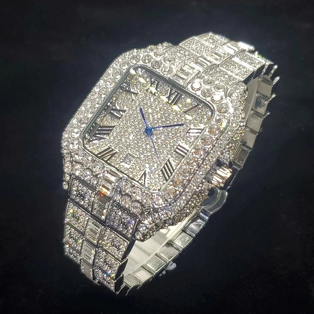Mens Luxury Watch Fully iced Out, Square Style Watch
