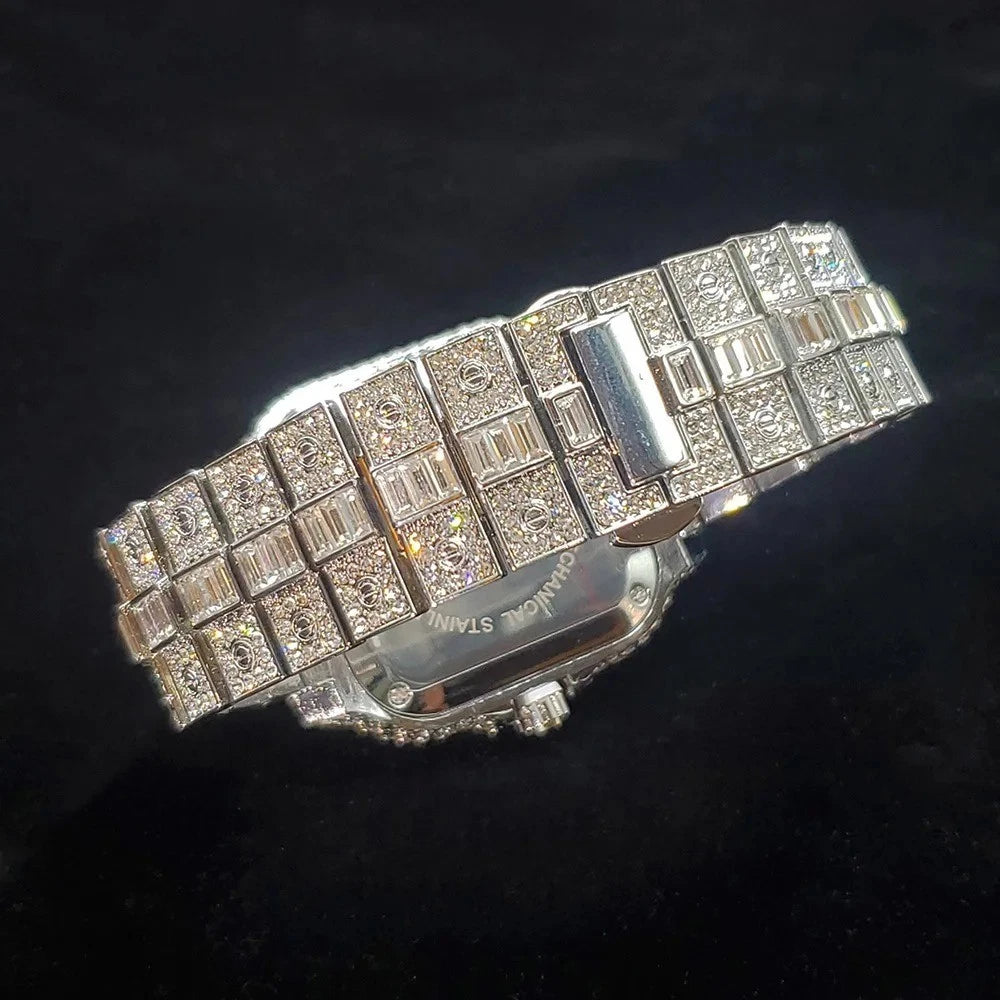 Mens Luxury Watch Fully iced Out, Square Style Watch